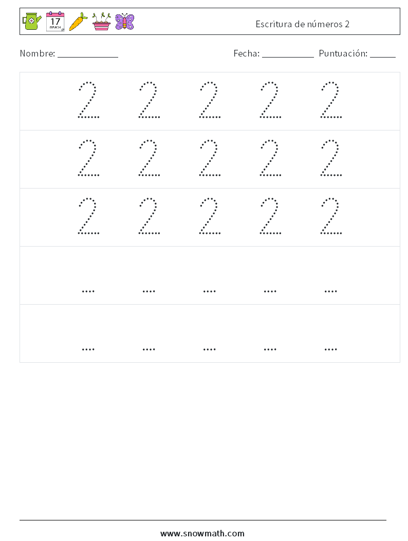 Escritura de números 2 Hojas de trabajo de matemáticas 12