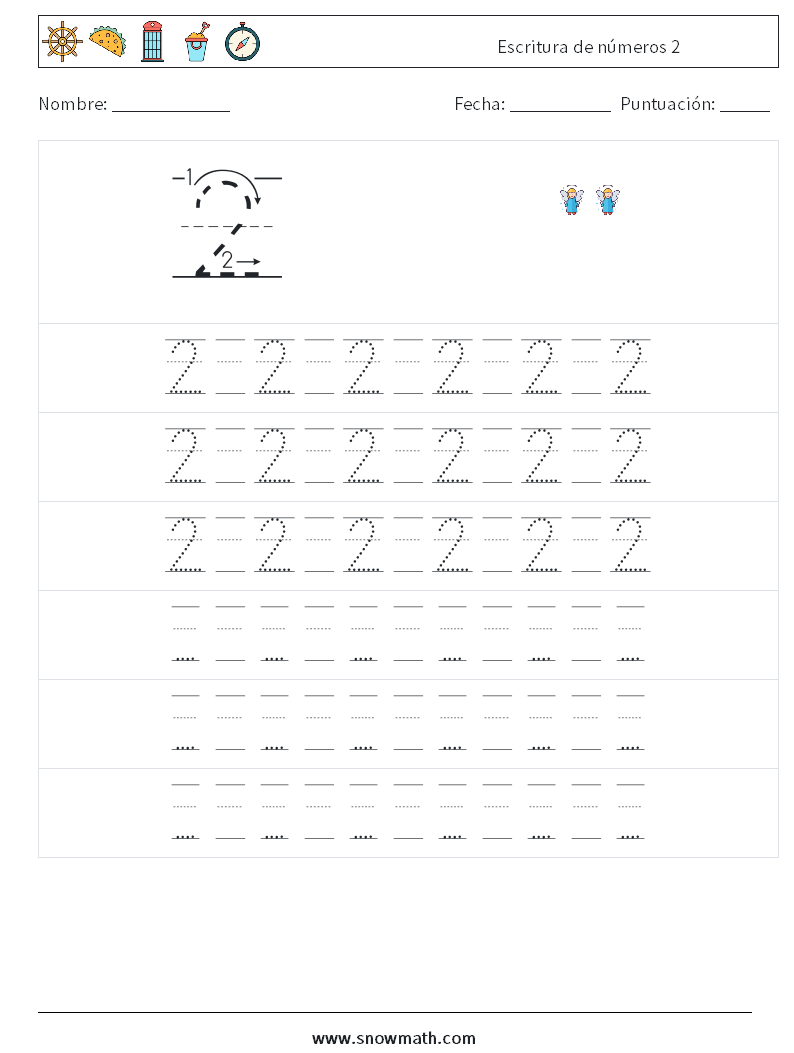 Escritura de números 2 Hojas de trabajo de matemáticas 19