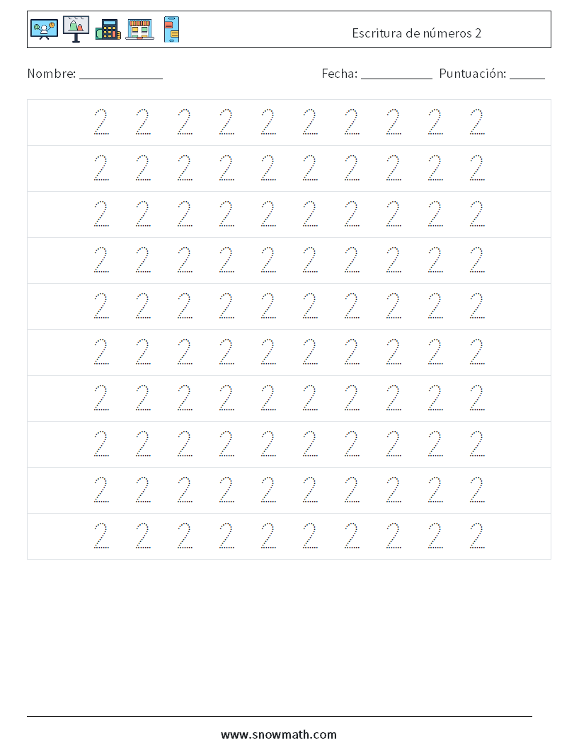 Escritura de números 2 Hojas de trabajo de matemáticas 2