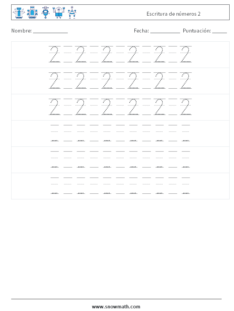 Escritura de números 2 Hojas de trabajo de matemáticas 20