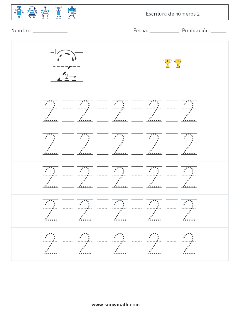 Escritura de números 2 Hojas de trabajo de matemáticas 21