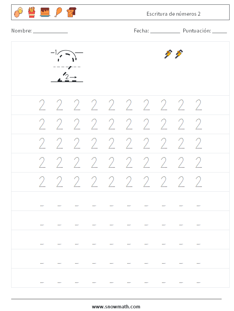 Escritura de números 2 Hojas de trabajo de matemáticas 3