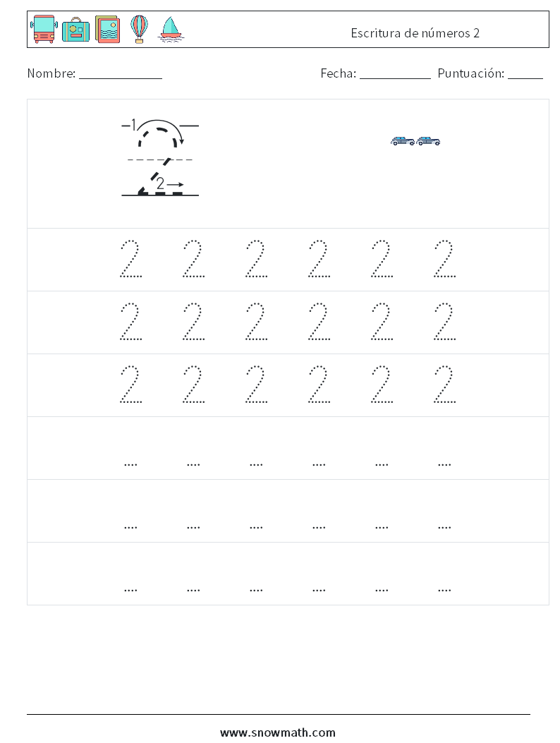 Escritura de números 2 Hojas de trabajo de matemáticas 7