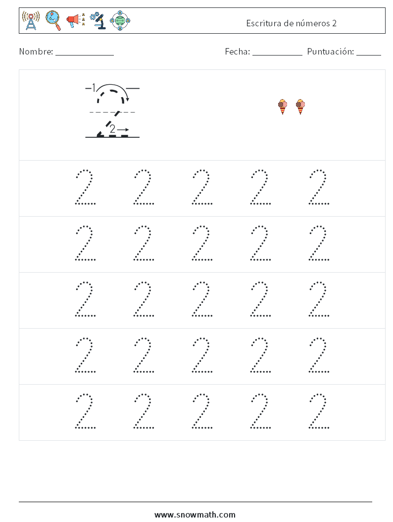 Escritura de números 2 Hojas de trabajo de matemáticas 9