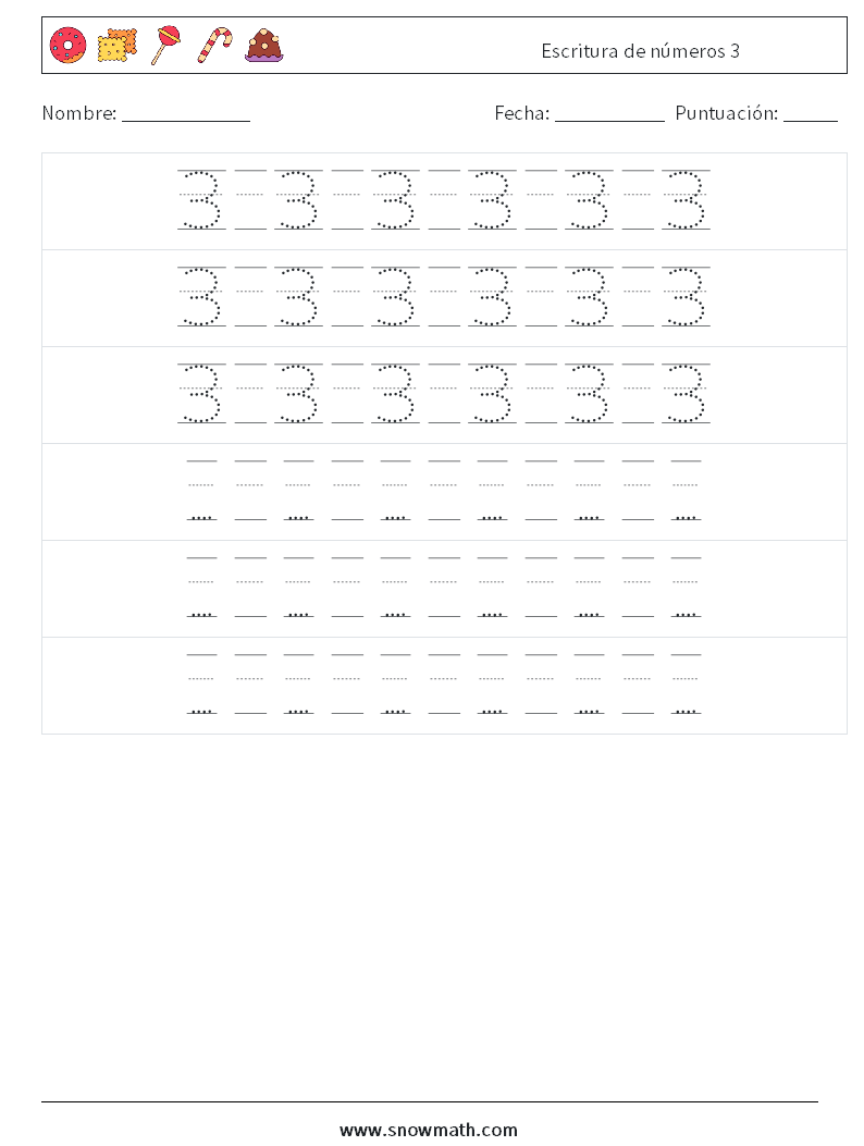 Escritura de números 3 Hojas de trabajo de matemáticas 20