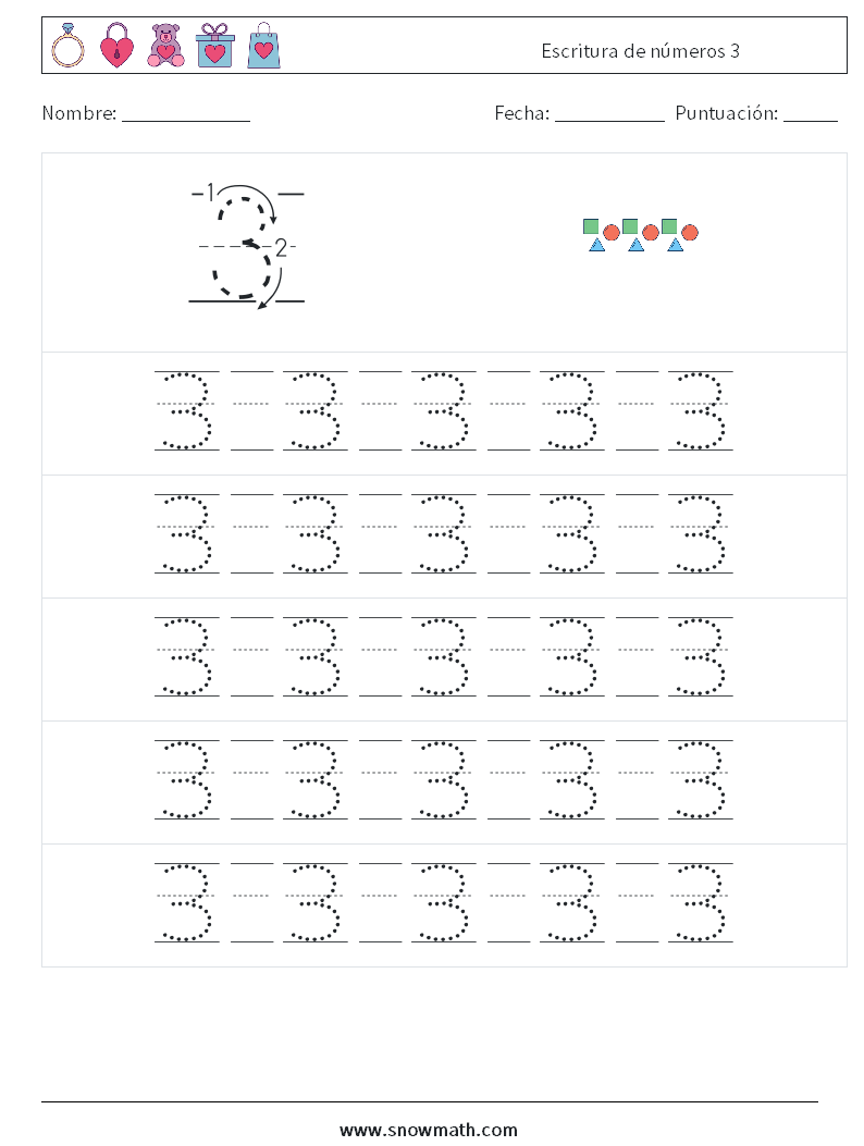 Escritura de números 3 Hojas de trabajo de matemáticas 21