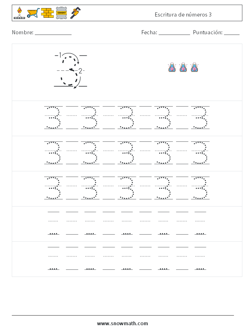 Escritura de números 3 Hojas de trabajo de matemáticas 23