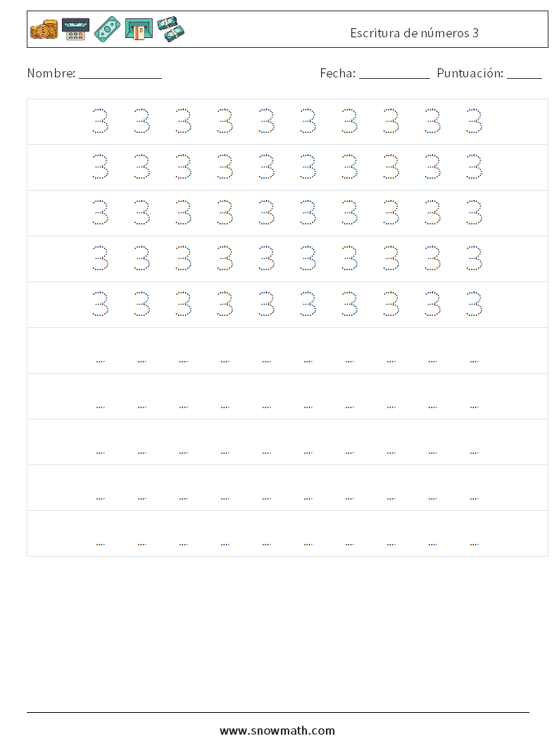 Escritura de números 3 Hojas de trabajo de matemáticas 4