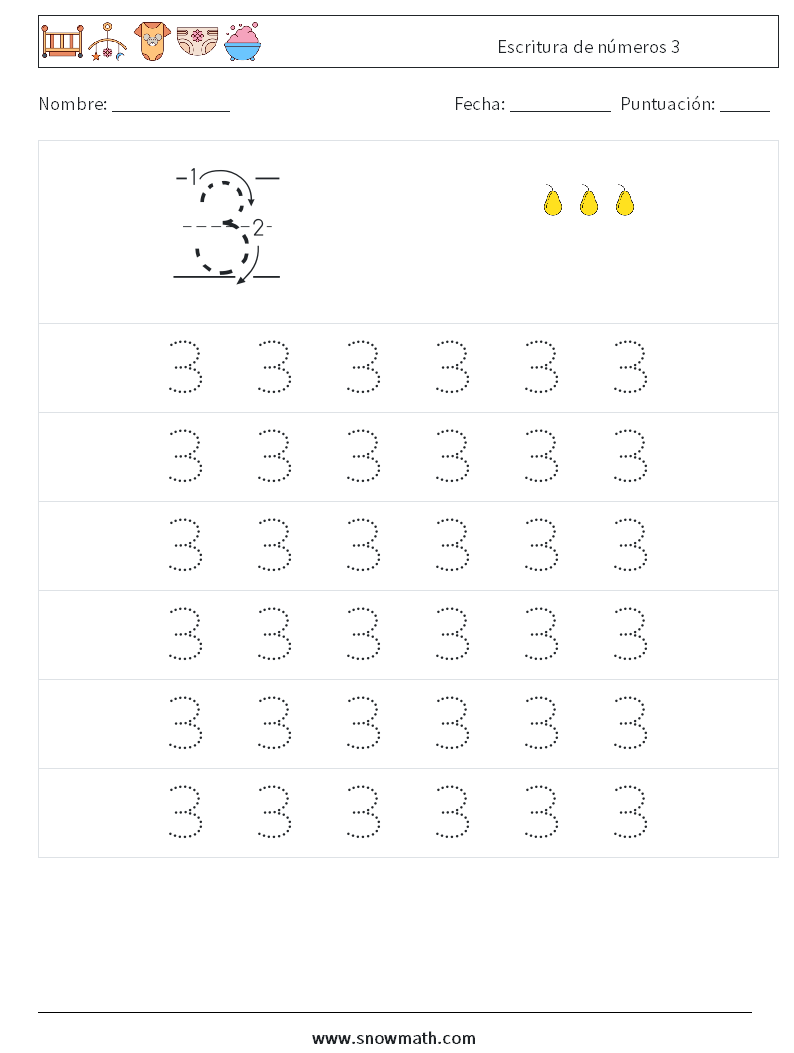 Escritura de números 3 Hojas de trabajo de matemáticas 5