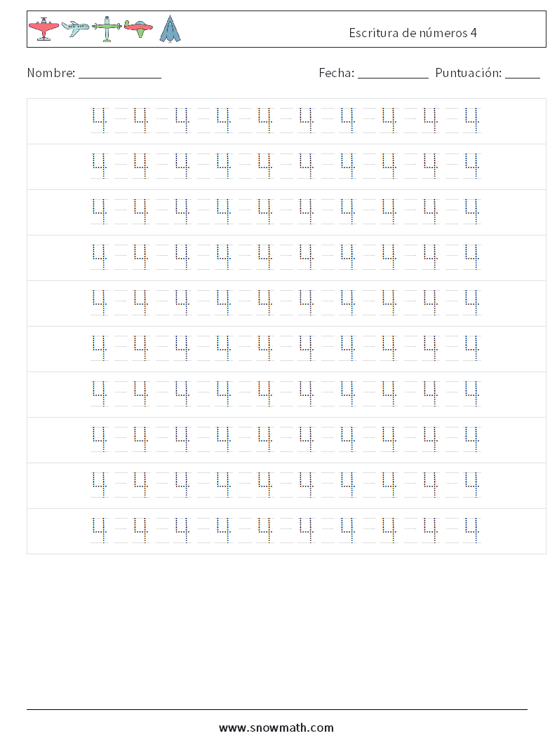 Escritura de números 4 Hojas de trabajo de matemáticas 14