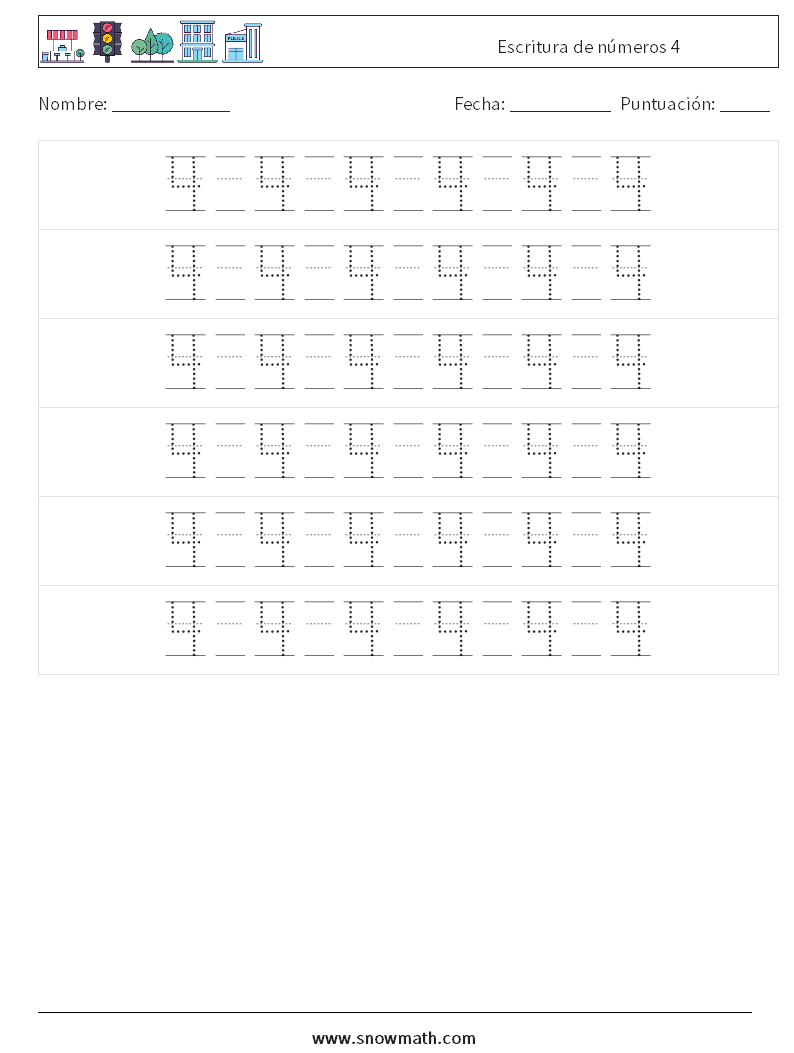 Escritura de números 4 Hojas de trabajo de matemáticas 18