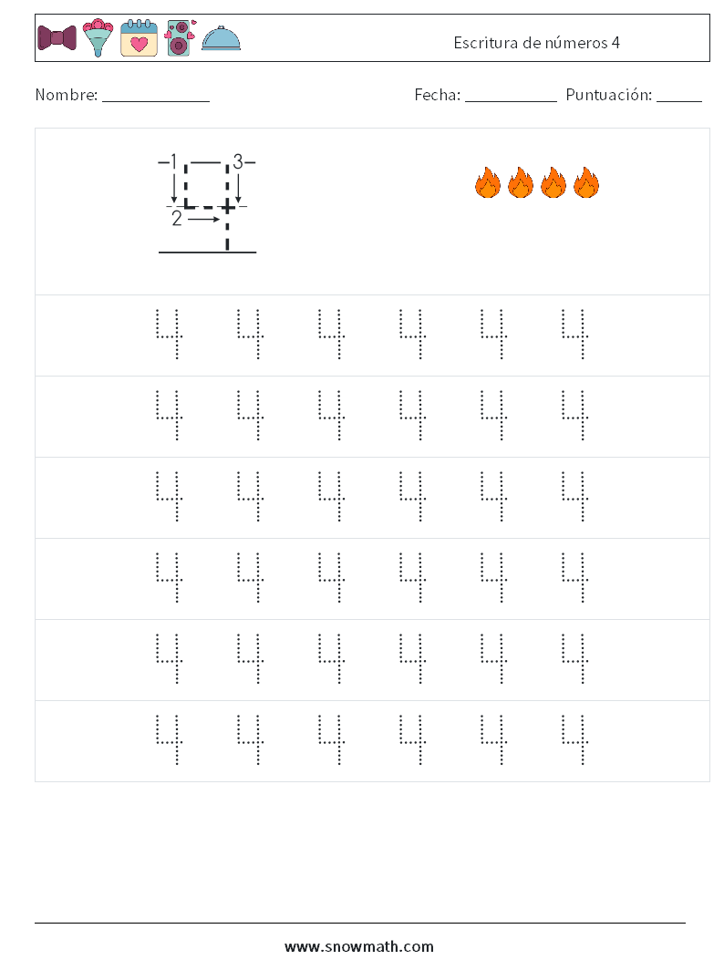 Escritura de números 4 Hojas de trabajo de matemáticas 5