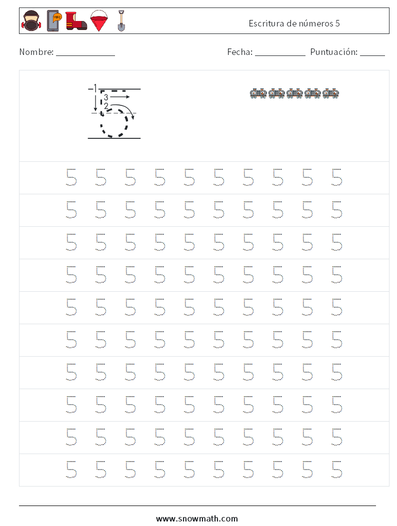 Escritura de números 5 Hojas de trabajo de matemáticas 1