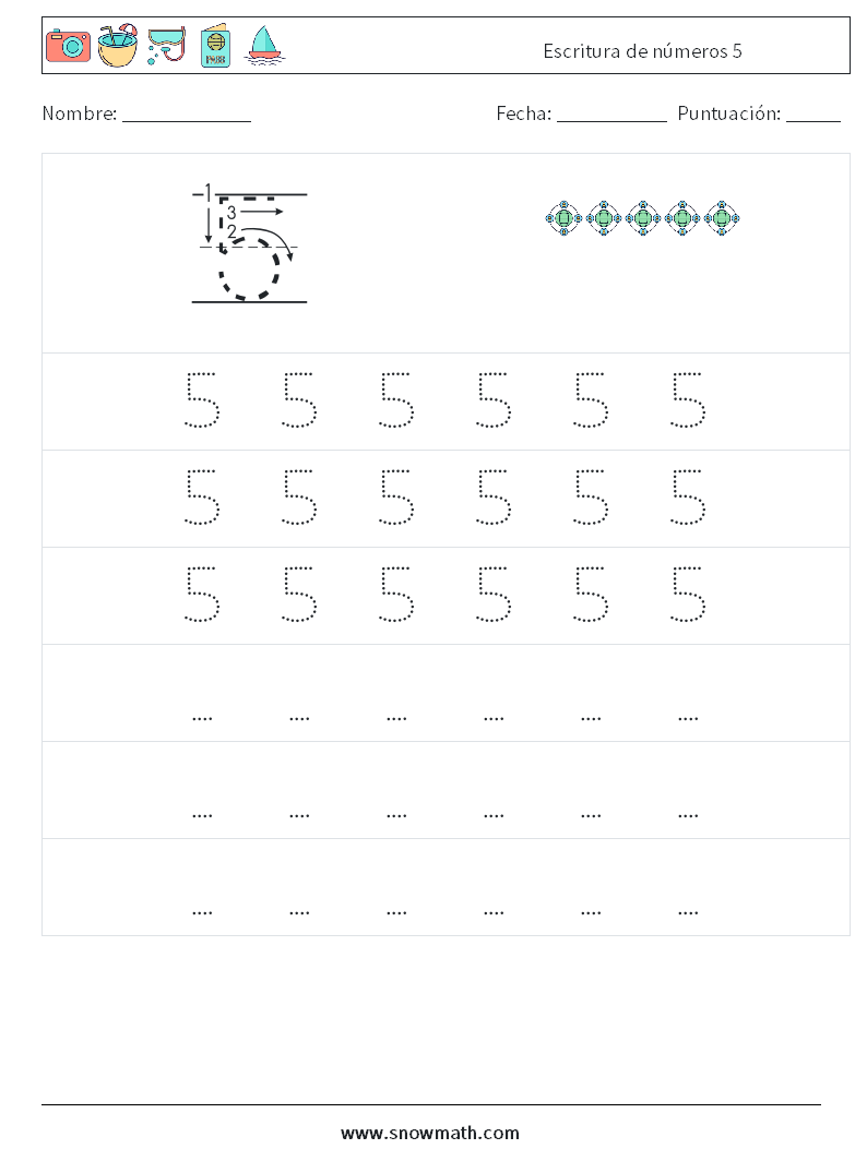 Escritura de números 5 Hojas de trabajo de matemáticas 7