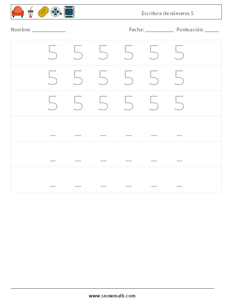 Escritura de números 5 Hojas de trabajo de matemáticas 8