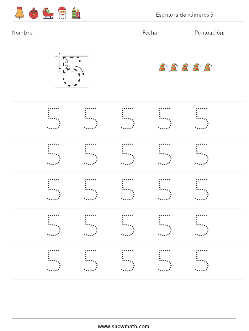 Escritura de números 5 Hojas de trabajo de matemáticas 9