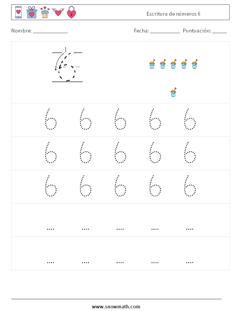 Escritura de números 6 Hojas de trabajo de matemáticas 11