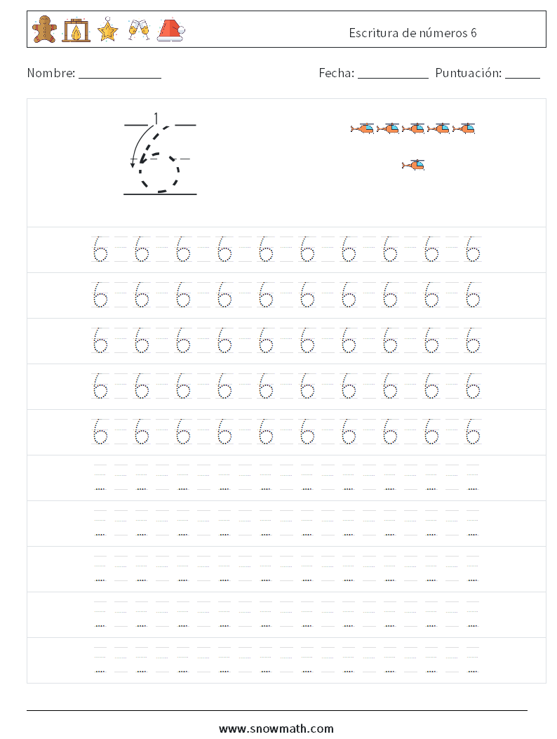 Escritura de números 6 Hojas de trabajo de matemáticas 15