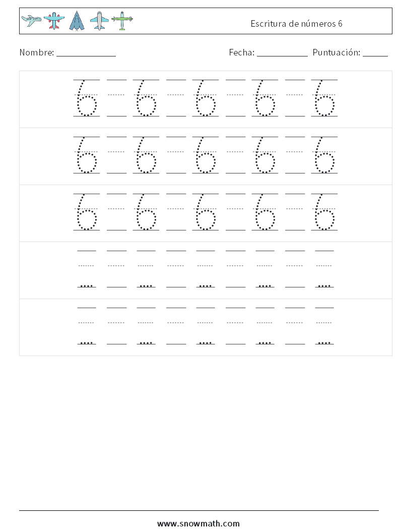 Escritura de números 6 Hojas de trabajo de matemáticas 24