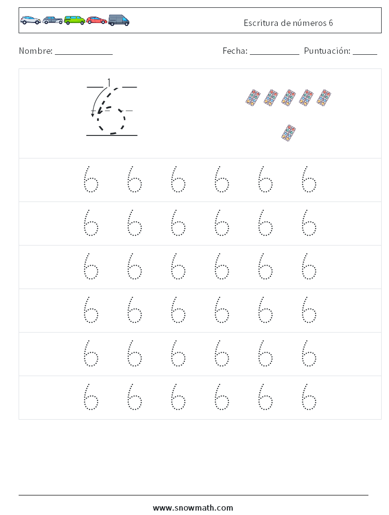 Escritura de números 6 Hojas de trabajo de matemáticas 5