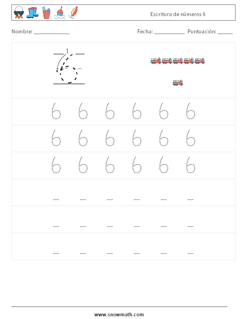 Escritura de números 6 Hojas de trabajo de matemáticas 7