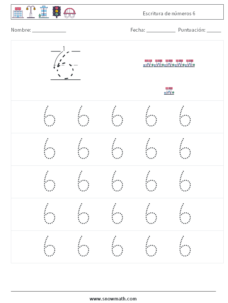 Escritura de números 6 Hojas de trabajo de matemáticas 9