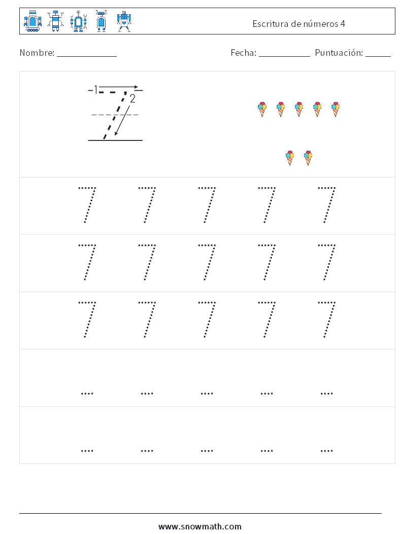 Escritura de números 4 Hojas de trabajo de matemáticas 11