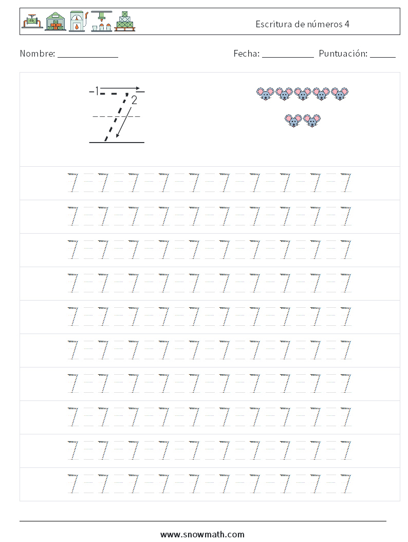 Escritura de números 4 Hojas de trabajo de matemáticas 13