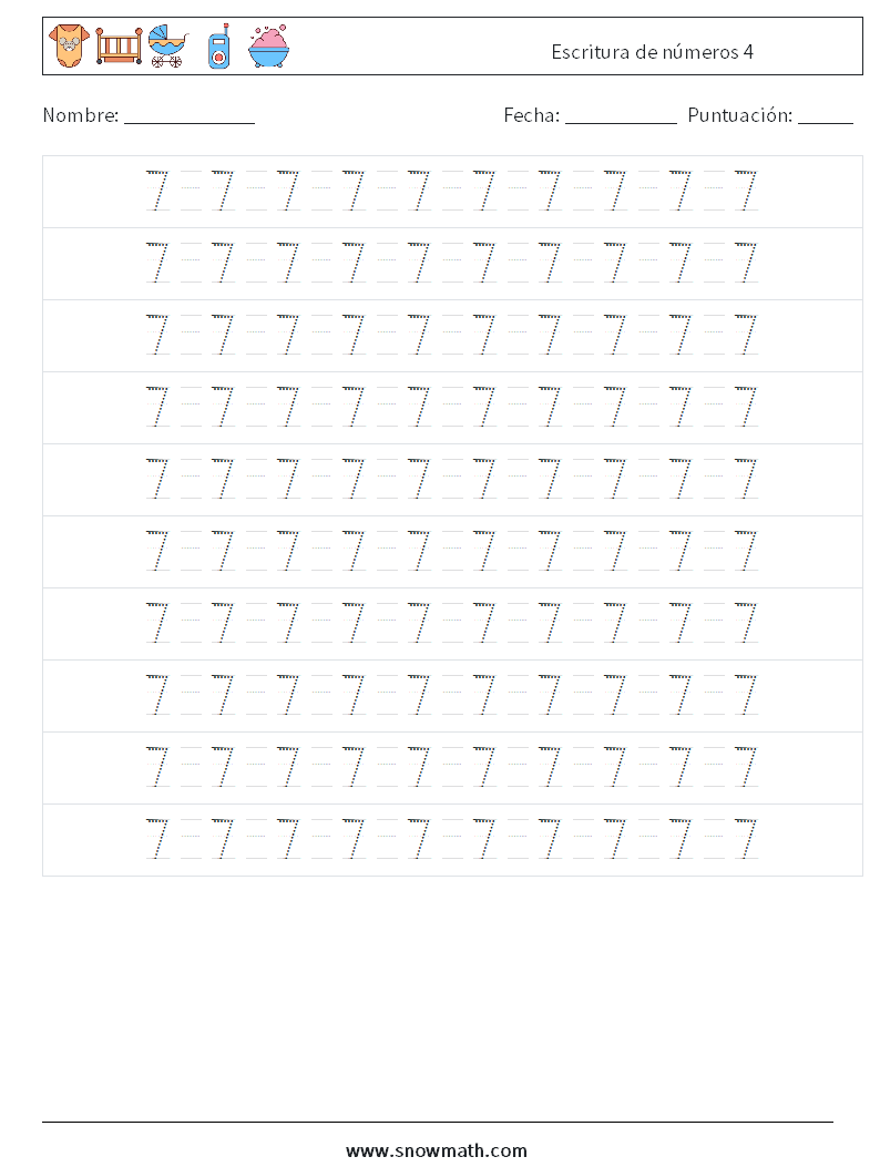 Escritura de números 4 Hojas de trabajo de matemáticas 14