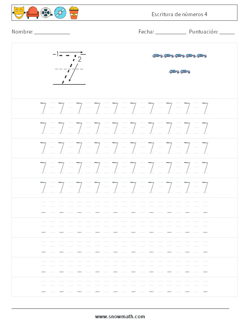 Escritura de números 4 Hojas de trabajo de matemáticas 15