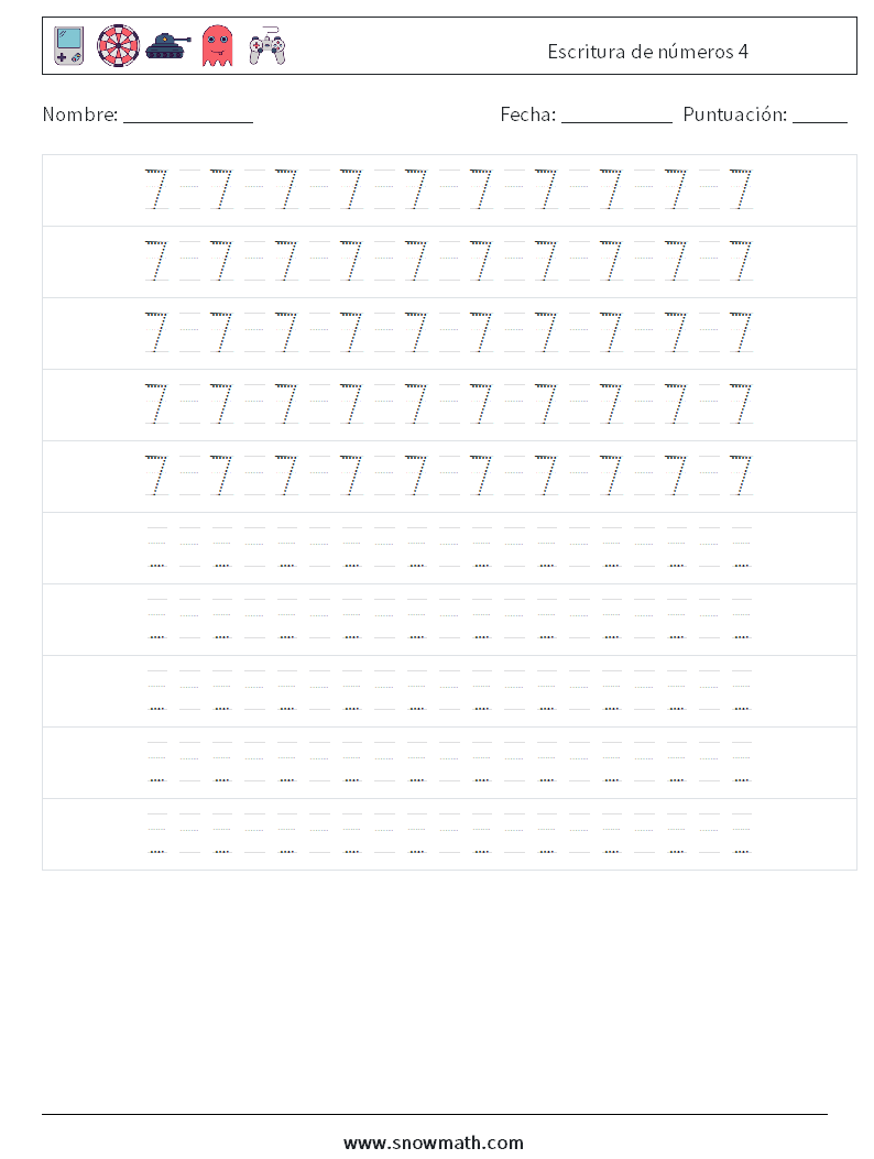 Escritura de números 4 Hojas de trabajo de matemáticas 16