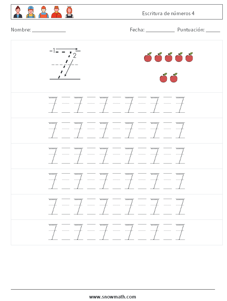 Escritura de números 4 Hojas de trabajo de matemáticas 17