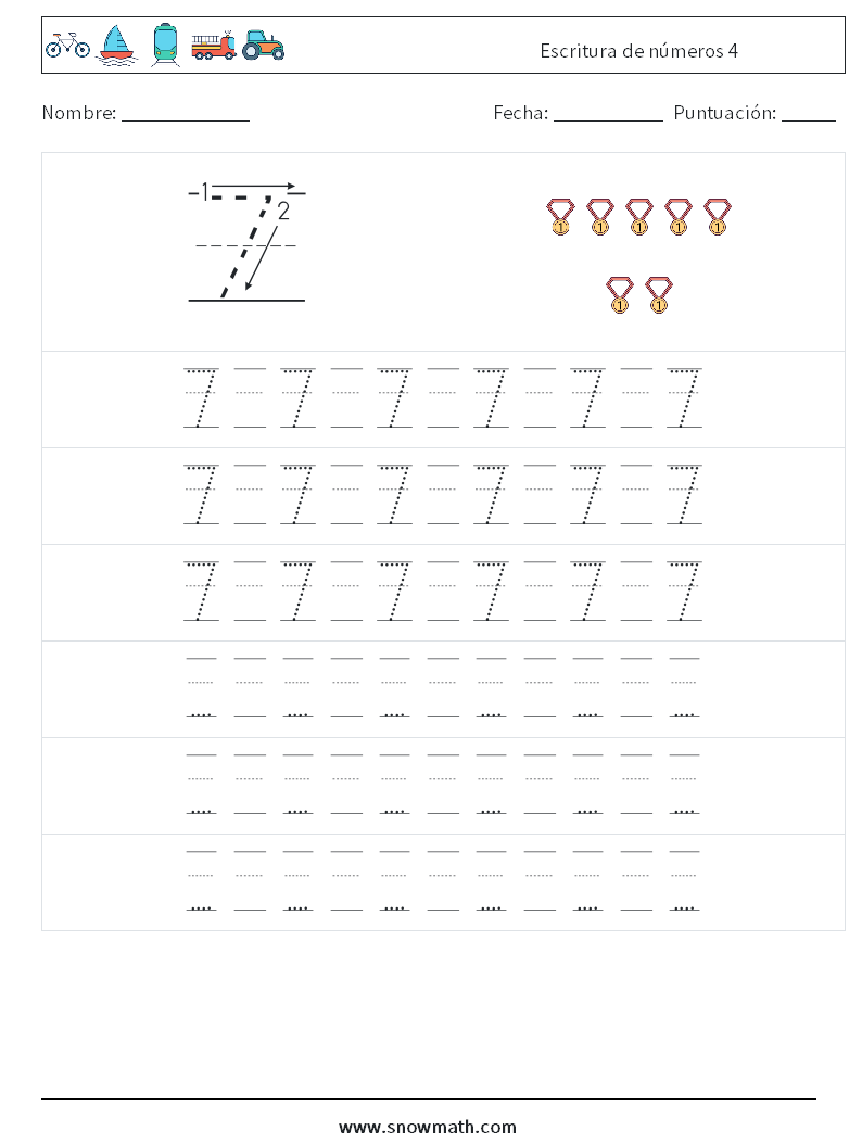 Escritura de números 4 Hojas de trabajo de matemáticas 19