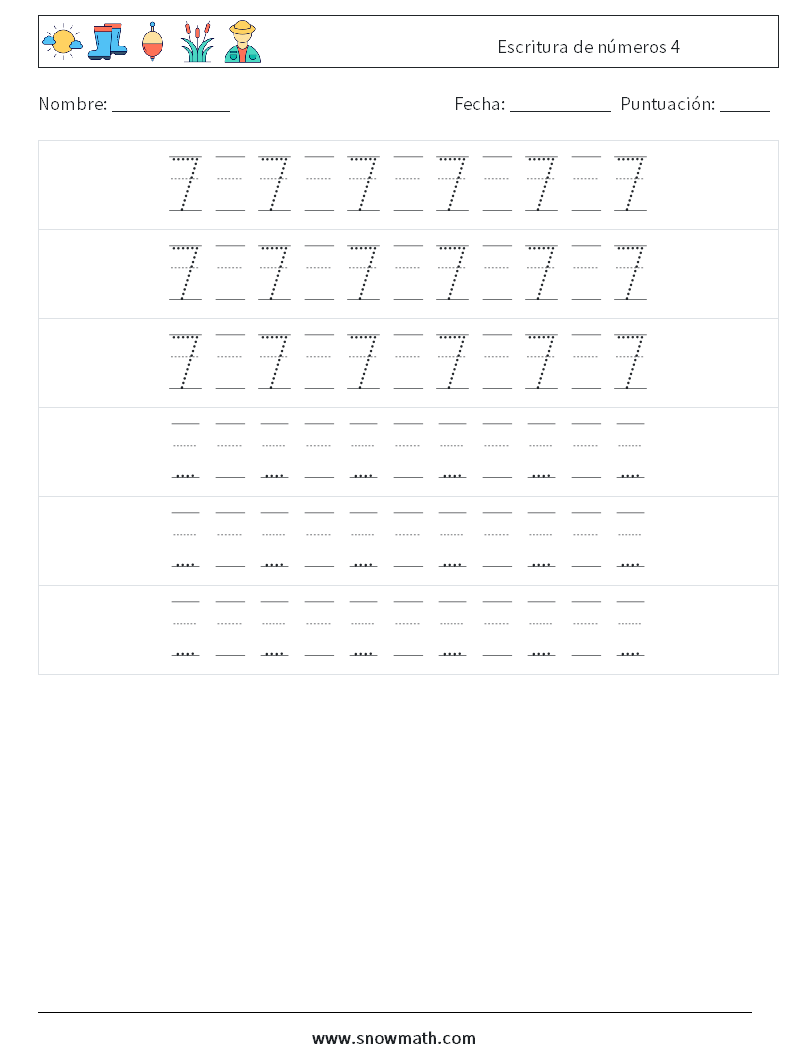 Escritura de números 4 Hojas de trabajo de matemáticas 20