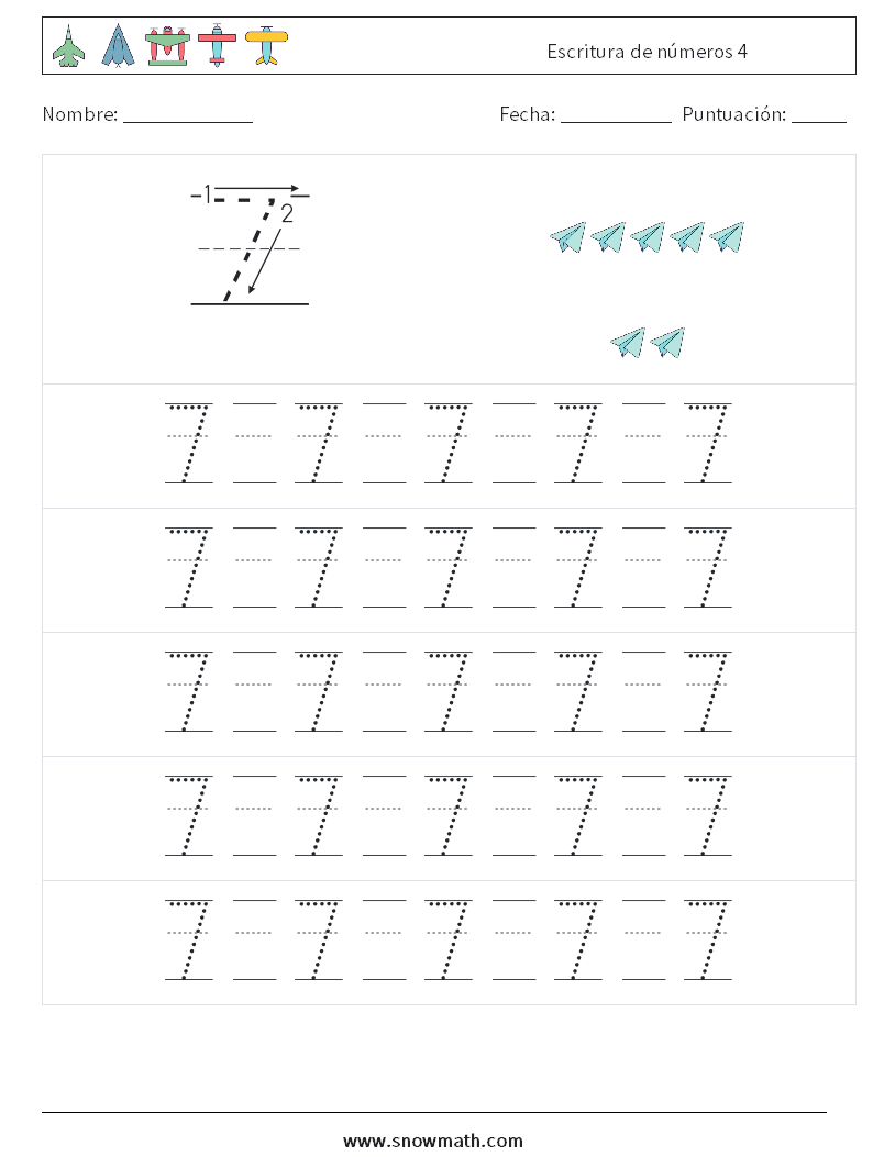 Escritura de números 4 Hojas de trabajo de matemáticas 21