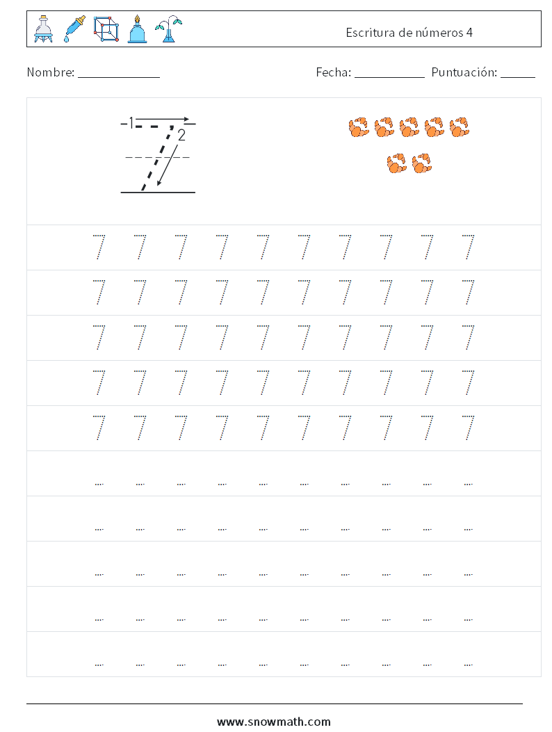 Escritura de números 4 Hojas de trabajo de matemáticas 3