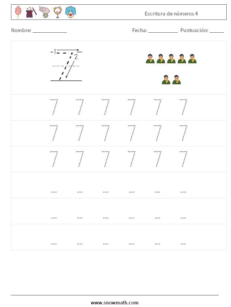 Escritura de números 4 Hojas de trabajo de matemáticas 7