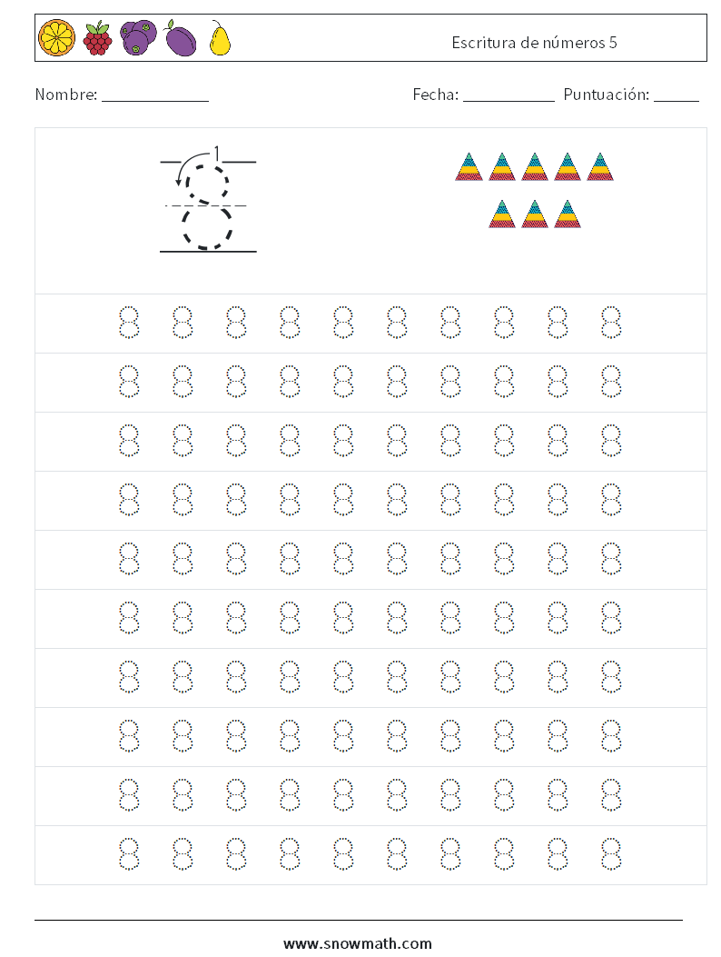 Escritura de números 5 Hojas de trabajo de matemáticas 1