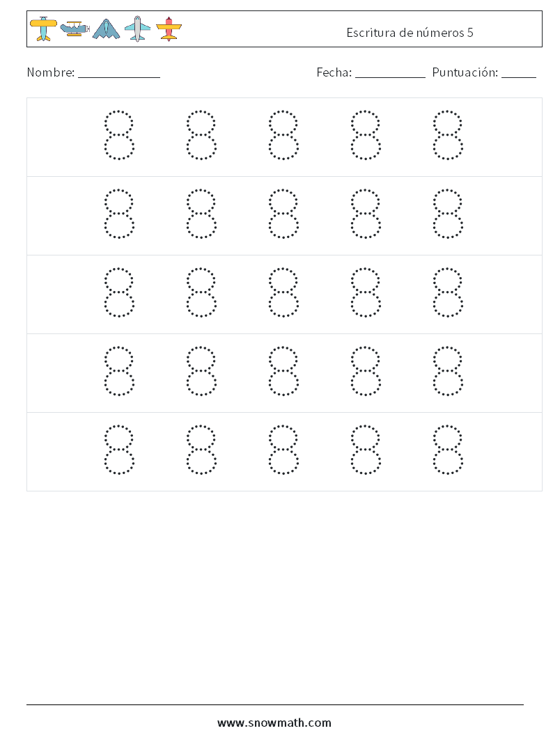 Escritura de números 5 Hojas de trabajo de matemáticas 10