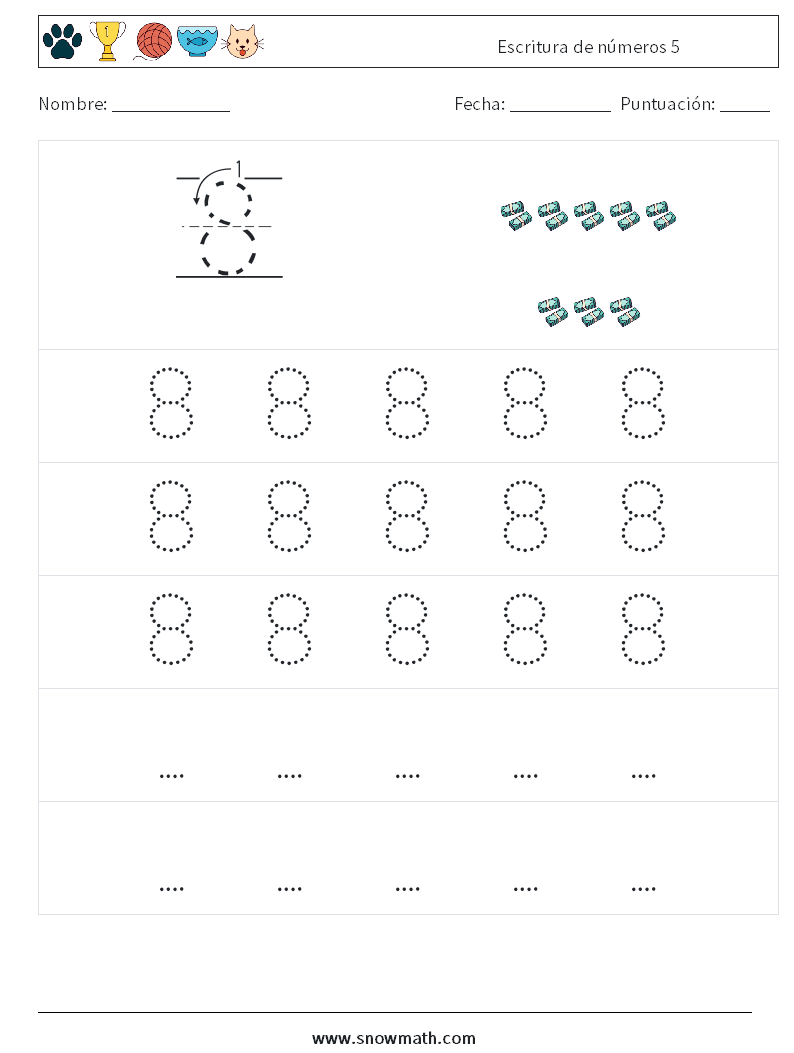 Escritura de números 5 Hojas de trabajo de matemáticas 11