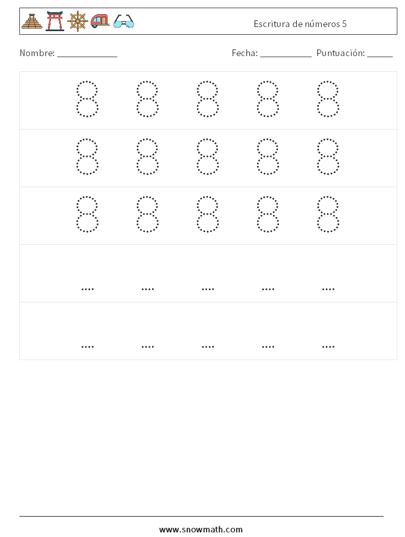 Escritura de números 5 Hojas de trabajo de matemáticas 12