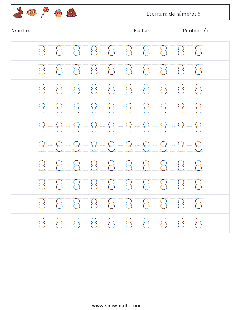 Escritura de números 5 Hojas de trabajo de matemáticas 14