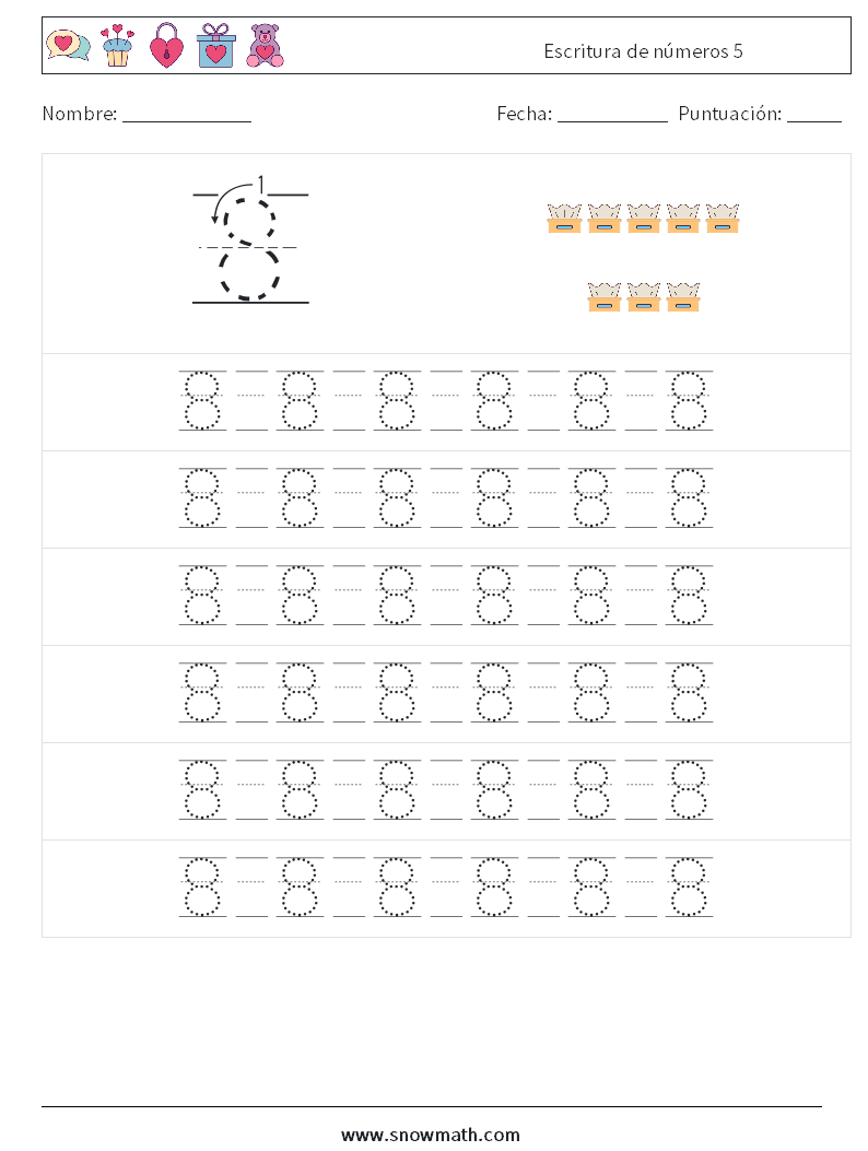 Escritura de números 5 Hojas de trabajo de matemáticas 17