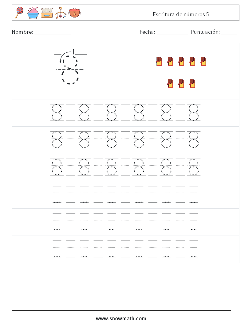 Escritura de números 5 Hojas de trabajo de matemáticas 19