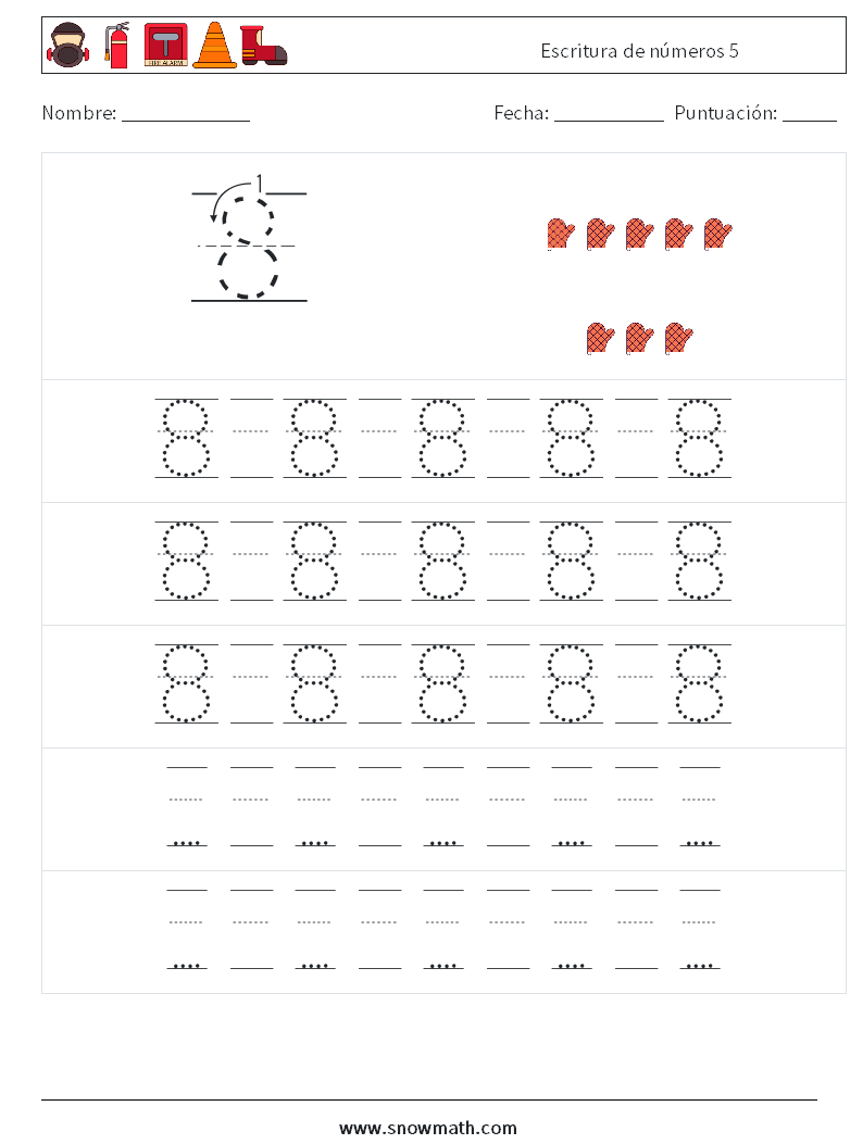 Escritura de números 5 Hojas de trabajo de matemáticas 23