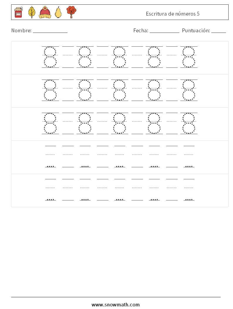 Escritura de números 5 Hojas de trabajo de matemáticas 24