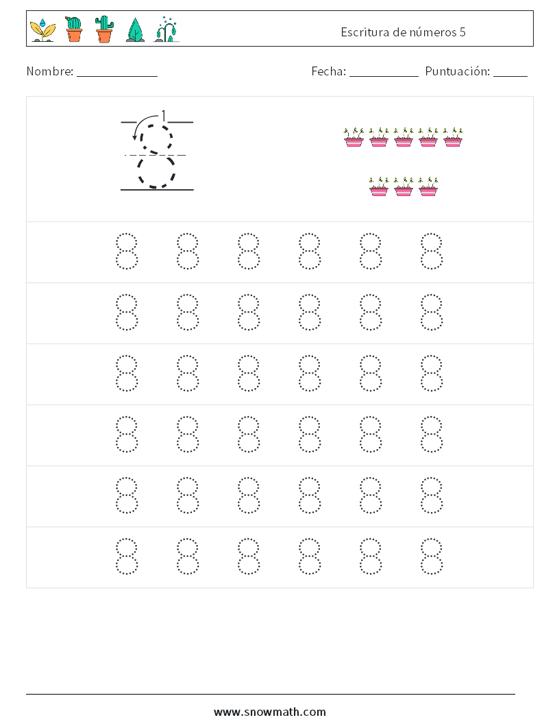 Escritura de números 5 Hojas de trabajo de matemáticas 5