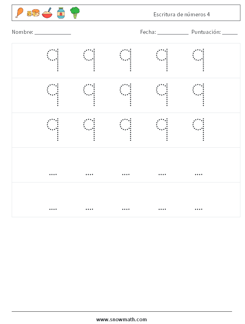 Escritura de números 4 Hojas de trabajo de matemáticas 12