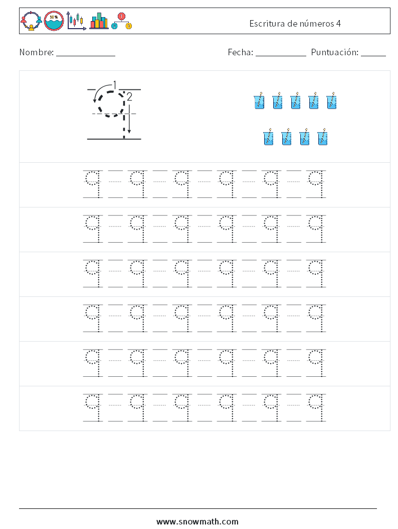 Escritura de números 4 Hojas de trabajo de matemáticas 17