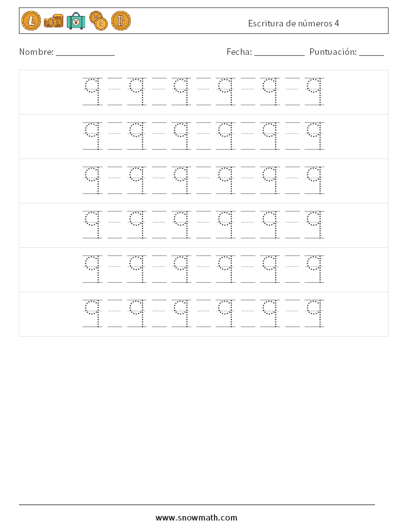 Escritura de números 4 Hojas de trabajo de matemáticas 18